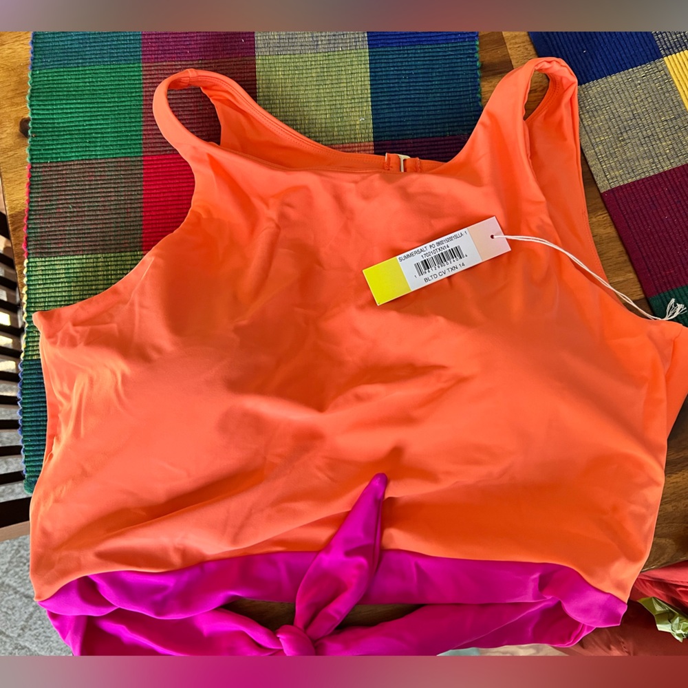 Summersalt sz 14 tie belt cove one piece swimsuit. New w/tags in pink & orange